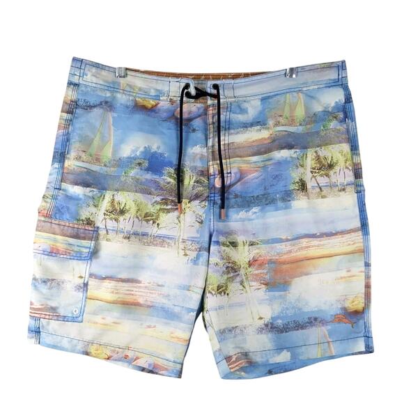 Tommy Bahama Mens Large Baja Electric Beach 9'' Swim Trunks Cargo Boardshorts - Picture 1 of 7